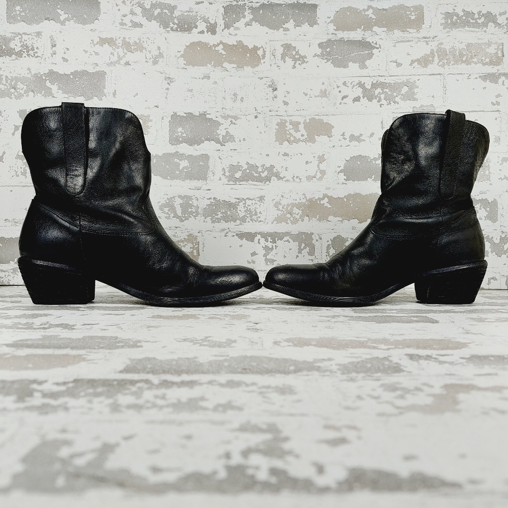 Guess Black Leather Almond Toe Block Heel Ankle Moto Boots O 553 - Picture 7 of 14